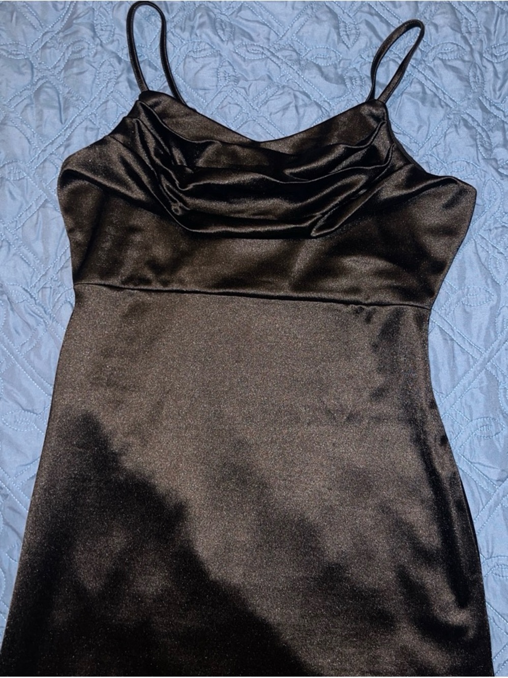 Black Satin Cowl Neck Slip Dress